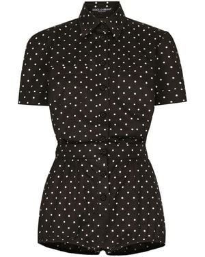 Dolce & Gabbana Polka-Dot Cotton Playsuit - Black