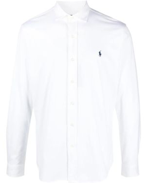 Polo Ralph Lauren Long Sleeved Polo Shirt In Lightweight Cotton Mesh - White