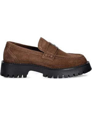 Guess Logo-Plaque Suede Loafers - Brown