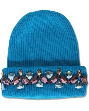 Melrose High Crystal-Embellished Ribbed Beanie Hat - Blue