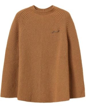 Twinset Ribbed Jewel-Embellished Cape - Brown
