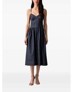 Morgan Smocked-Back Flared Midi Dress - Blue