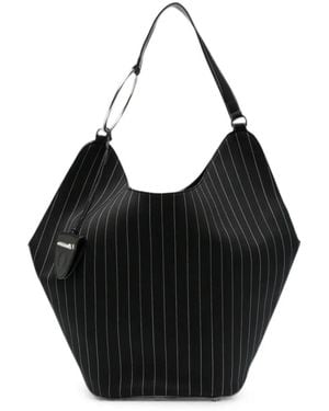 Dondup Pinstripe-Pattern Ring-Handle Tote Bag - Black
