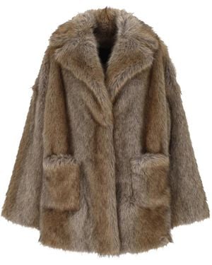 BB COUTURE Faux-Fur Notched-Lapels Coat - Brown