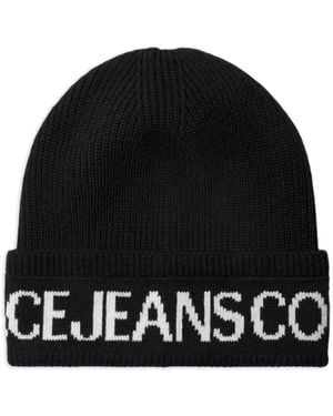 Versace Jeans Couture Intarsia-Knit Logo Beanie - Black