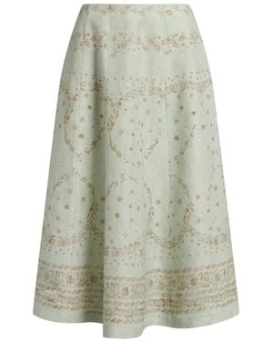 Alberta Ferretti Floral-Print Flared Skirt - Green