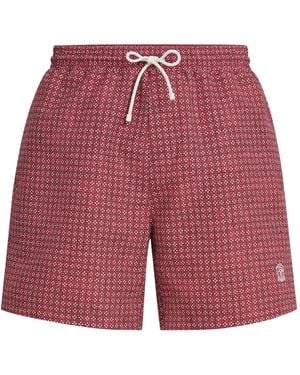 Brunello Cucinelli Flower-Print Swim Shorts - Red