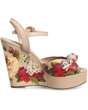 Dolce & Gabbana Floral-Print Wedge Sandals - Pink