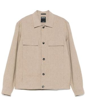 ZEGNA Leather Shirt Jacket - Natural