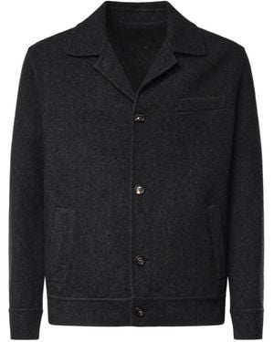 Eleventy Button-Up Wool Shirt Jacket - Black