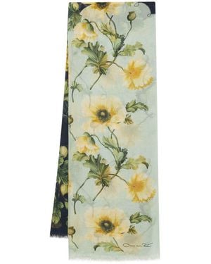 Oscar de la Renta Floral-Print Cashmere Scarf - Green