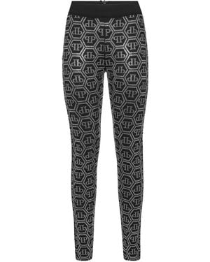 Philipp Plein Monogram-Pattern Leggings - Gray