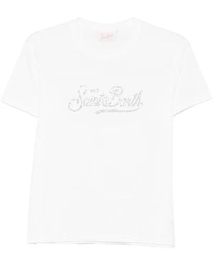 MC2 Saint Barth Emilie Rhinestone-Logo T-Shirt - White