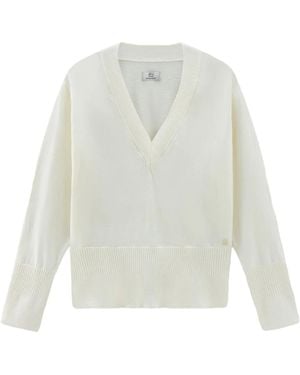 Woolrich V-Neck Cotton-Cashmere Jumper - White
