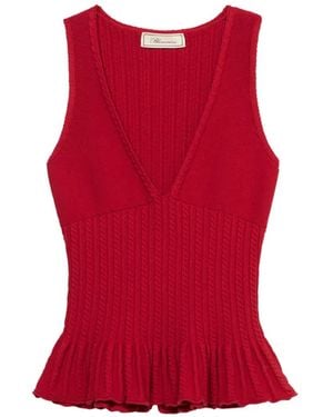 Blumarine Cable-Knit Peplum Top - Red