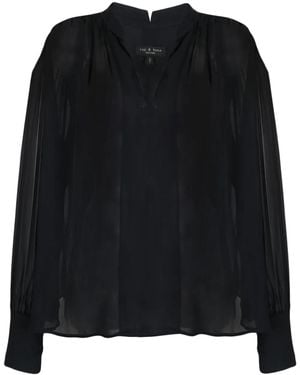 Rag & Bone Lightweight Oversized Split-Neck Blouse - Black