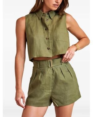 Hevron Sleeveless-Cropped Shirt - Green