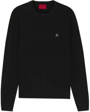 HUGO Logo-Patch Crew-Neck Jumper - Black