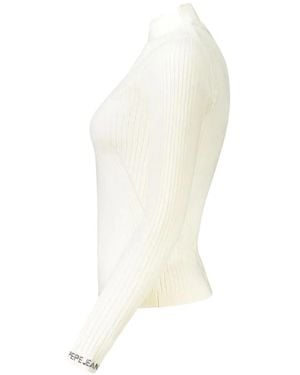 Pepe Jeans Ribbed-Knit Mock-Neck Jumper - White