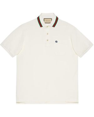 Gucci Polo In Piquet Di Cotone Con Doppia G - Bianco
