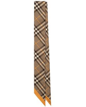 Burberry Schmaler Seidenschal Mit Kontrast-Check - Weiß