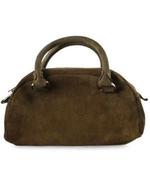 Guidi Suede Top-Handle Clutch Bag - Brown