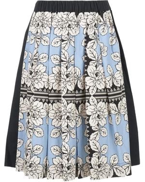 Biyan Floral Pleated Midi Skirt - Blue