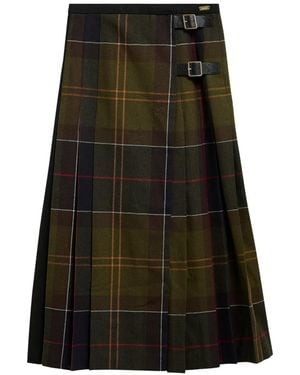 Barbour Marena Pleated Tartan Midi Skirt - Green