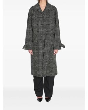 Balenciaga One Layer Checked Belted Coat - Black