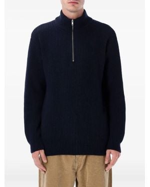 COLORFUL STANDARD Half-Zip Ribbed Jumper - Blue