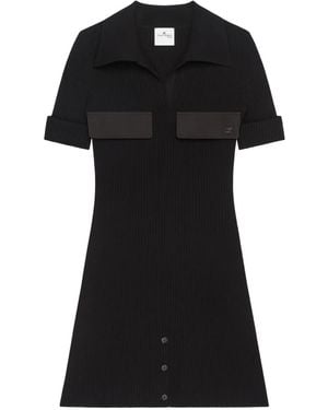 Courreges Ribbed-Knit Polo Mini Dress - Black