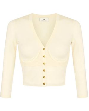Elisabetta Franchi Knit Bustier-Style Cardigan - Natural