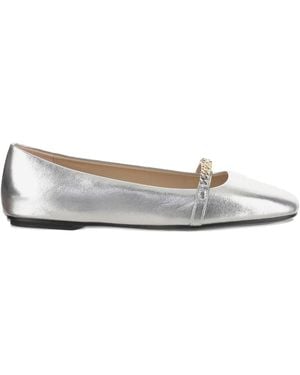Pinko Pointed Toe Flats With Metallic Finish And Chain Detail - White