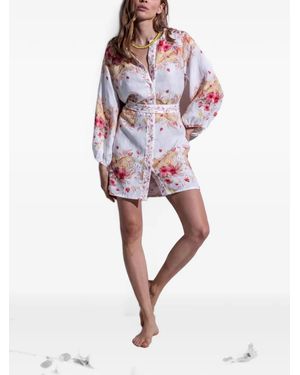 FOLIE DU LIN Solea Floral-Print Belted Dress - White