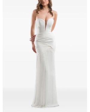 IMROSKA Forest Plissé Lace-Panelled Maxi Dress - White