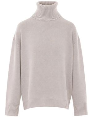 Allude Roll-Neck Drop-Shoulder Sweater - White
