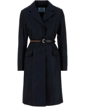Prada Belted Panelled Coat - Blue