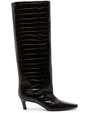 TOTEME Crocodile-Embossed Knee-High Boots - Black