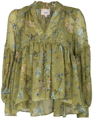 Cinq À Sept Edeline Floral-Print Ruffled Blouse - Green