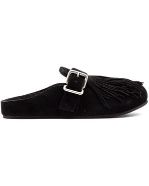 Vic Matié Fringed Buckle Mules - Black
