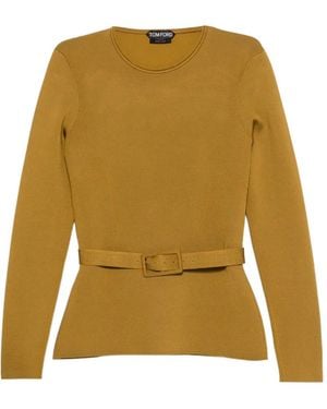 Tom Ford Belted Long-Sleeve Sweater - Yellow