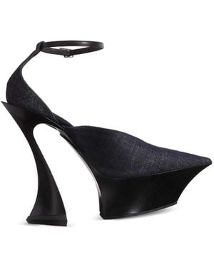 Mugler Denim Ankle-Strap Mules - Black