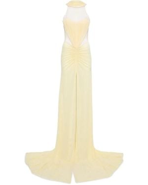 David Koma Tulle-Insert Draped Maxi Dress - White