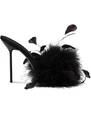 Paris Texas Lidia Feather Mules - Black