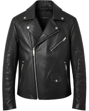 John Richmond Lederjacke Mit Gestepptem Detail - Schwarz