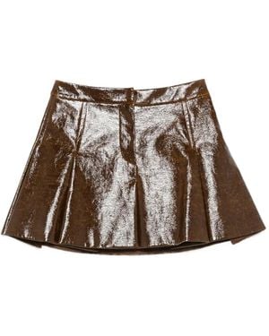 Sportmax Patent-Finish A-Line Mini Skirt - Brown