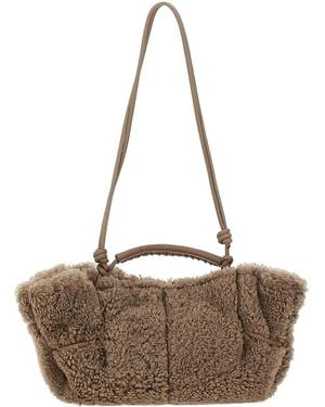 Hereu Schultertasche mit Flechtriemen - Braun