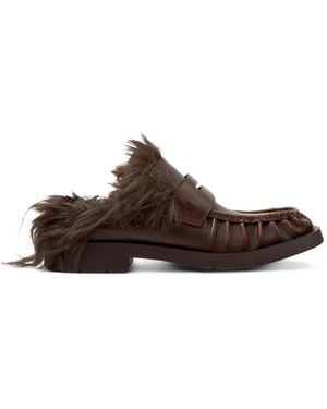 CAMPERLAB Mil 1978 Faux-Fur-Trim Leather Flat Mules - Brown