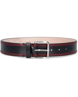 Marni Contrast-Stitch Leather Belt - White