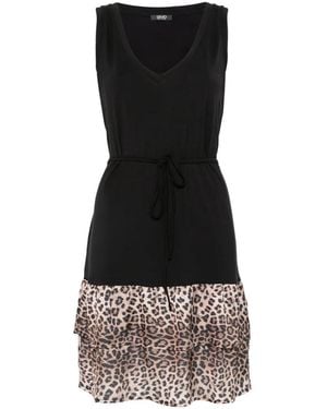 Liu Jo Dress With Animal-Print Flounce - Black